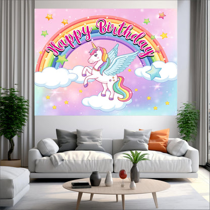 Unicorn Birthday Theme Backdrop for Kids