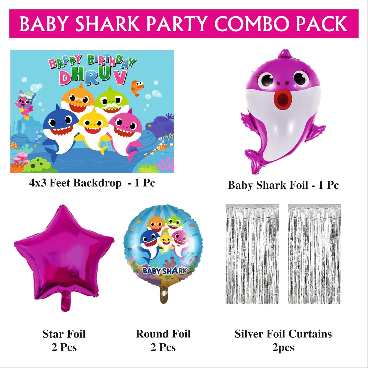 Baby Shark Birthday Backdrop Theme for Kids (Pack of 8)