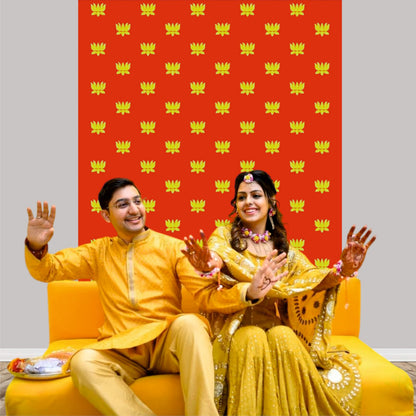 Red Backdrop With Golden Lotus Theme for Events, Home & Photoshoots