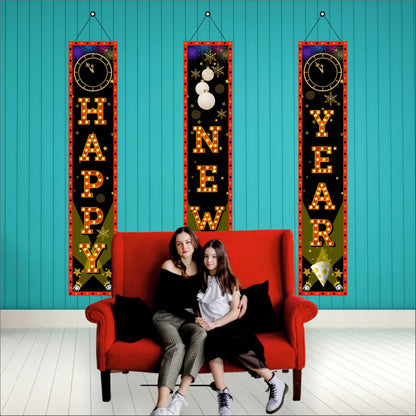 Happy New Year Backdrop Outdoor Yard Front Porch Hanging Sign Set