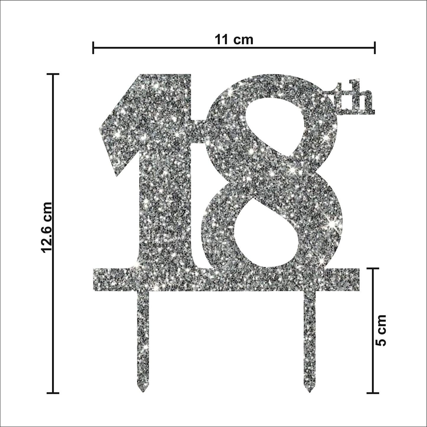 Acyrlic Silver Glitter Finish Couple Cake Topper for Decoration (18th Silver, 4.25X5 Inches)