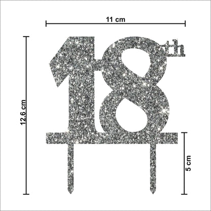Acyrlic Silver Glitter Finish Couple Cake Topper for Decoration (18th Silver, 4.25X5 Inches)