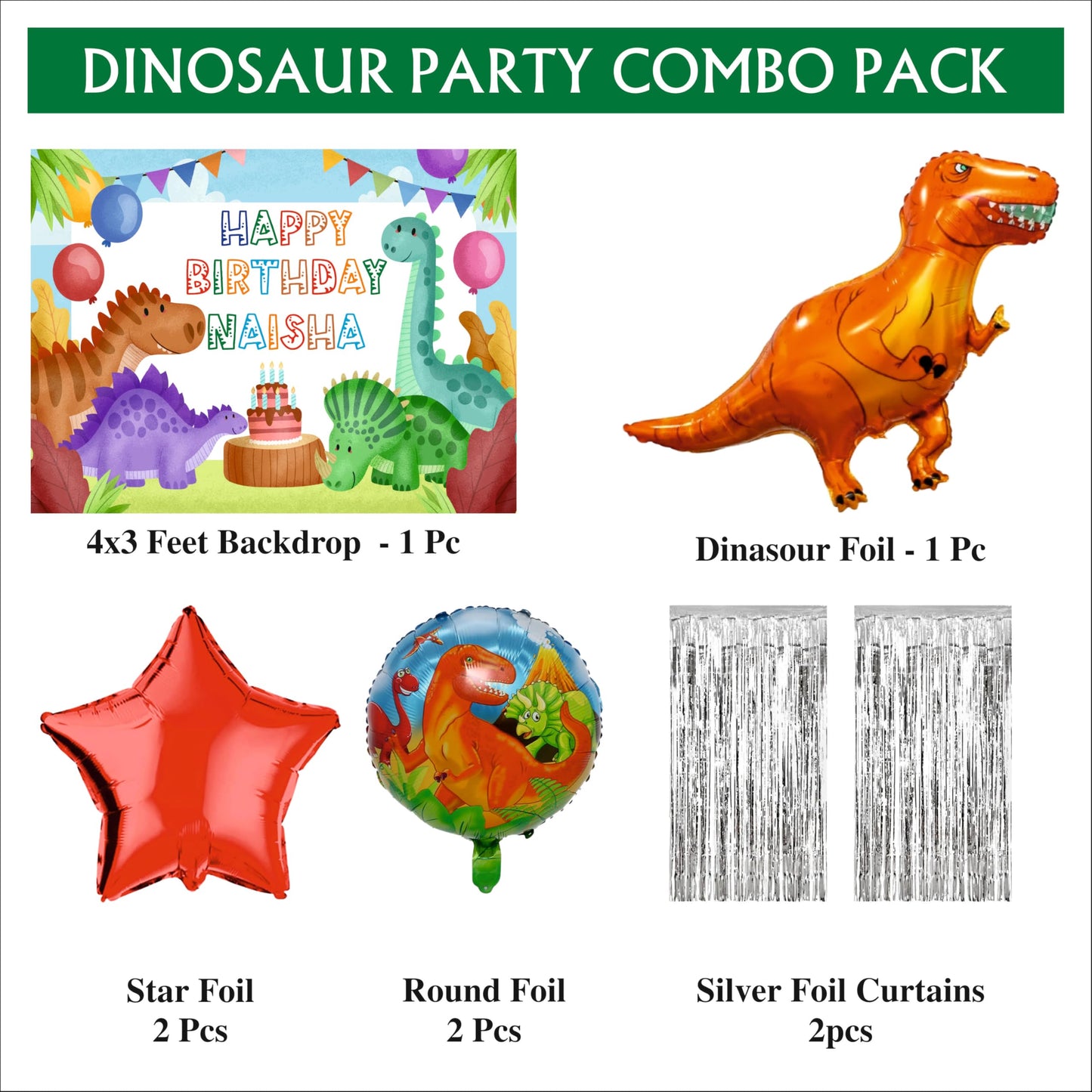 Dinosaur Birthday Backdrop Theme for Kids (Pack of 8)