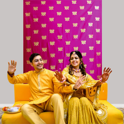 Pink Backdrop With Golden Lotus Theme for Events, Home & Photoshoots