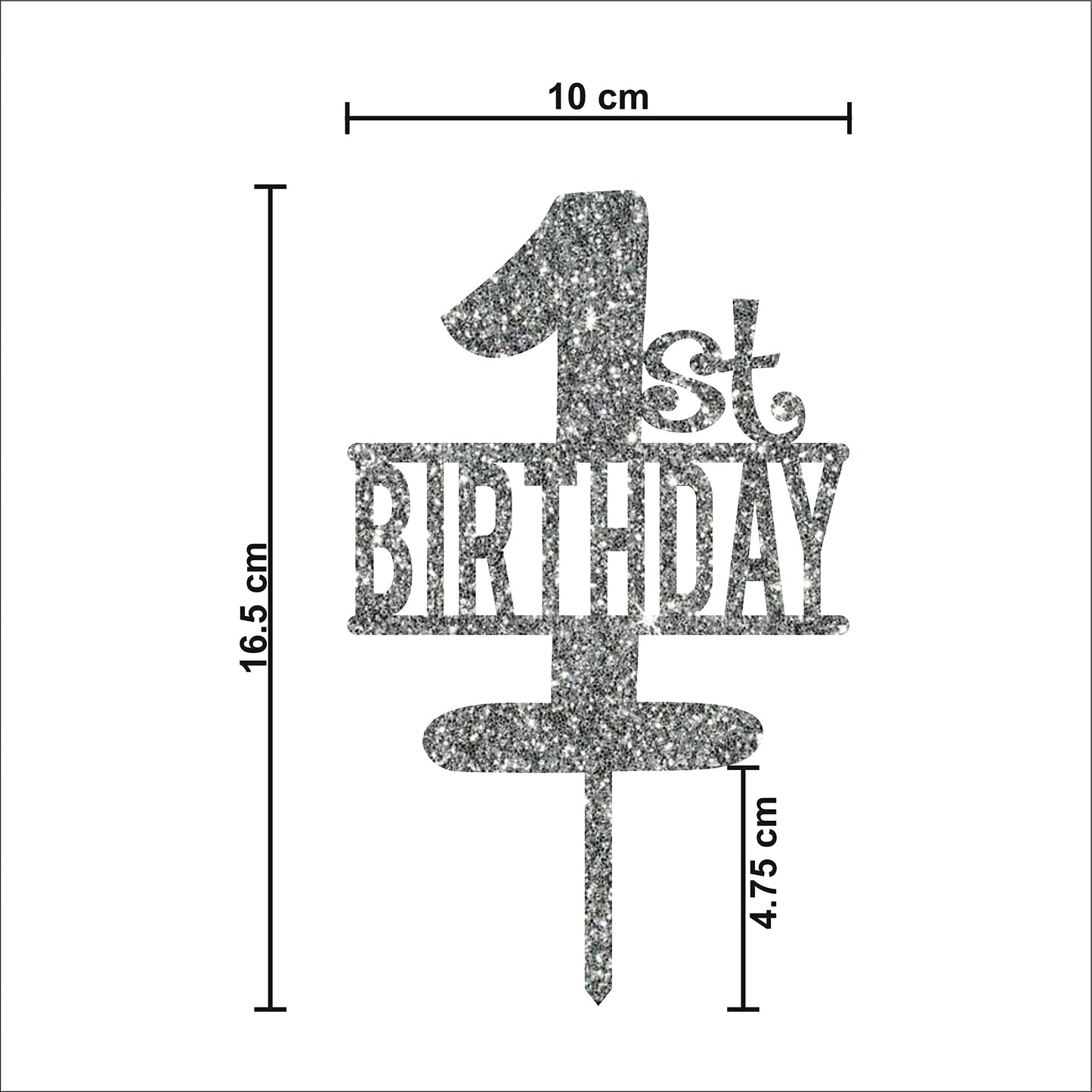 Acyrlic Silver Glitter Finish Couple Cake Topper for Decoration (1st birthday Silver, 6.5X4 Inches)
