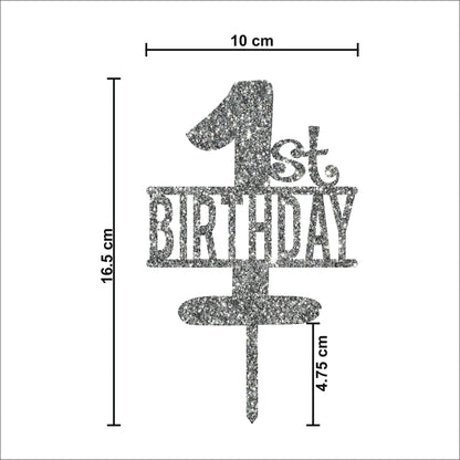 Acyrlic Silver Glitter Finish Couple Cake Topper for Decoration (1st birthday Silver, 6.5X4 Inches)