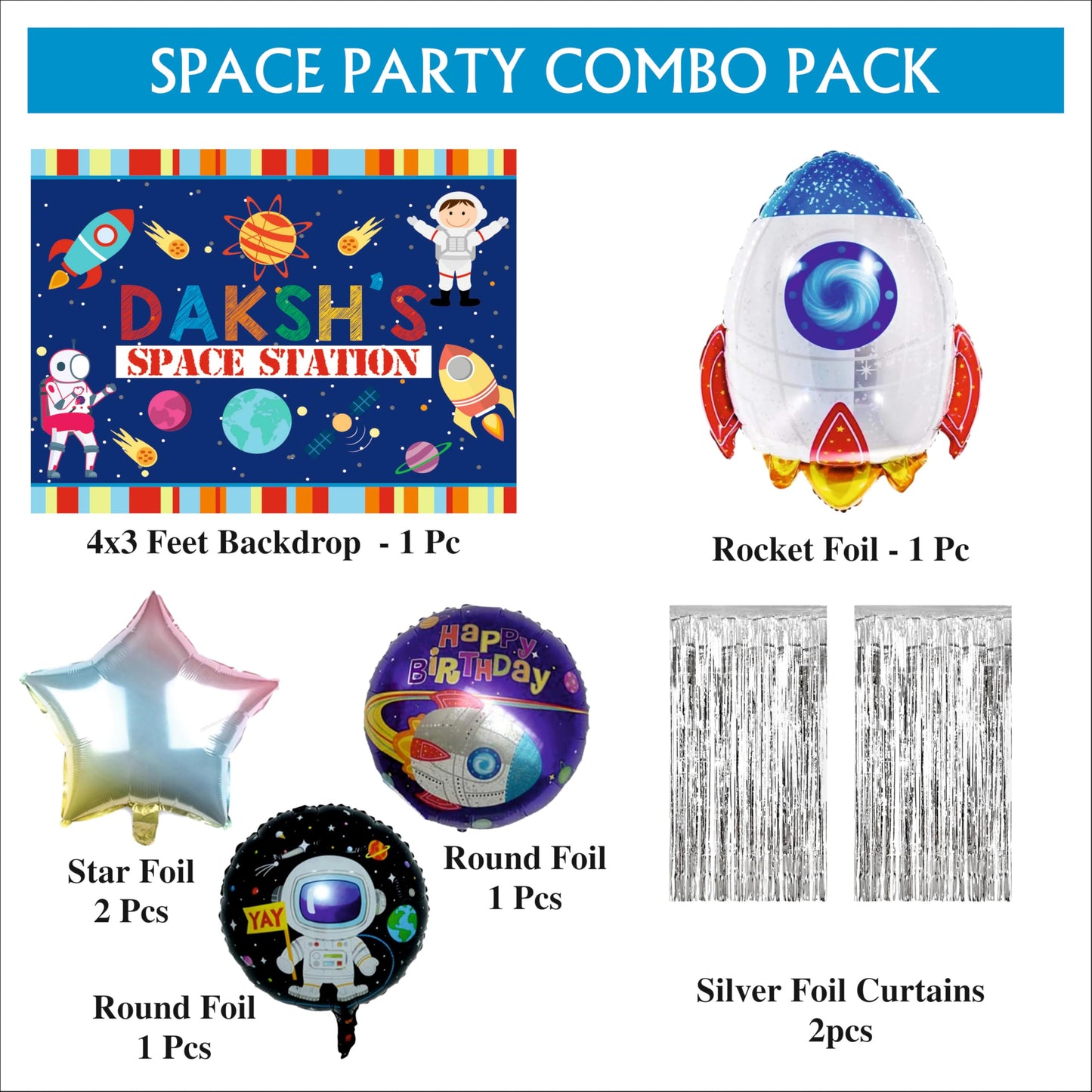 Space Customized Birthday Backdrop Theme for Kids (Pack of 8)