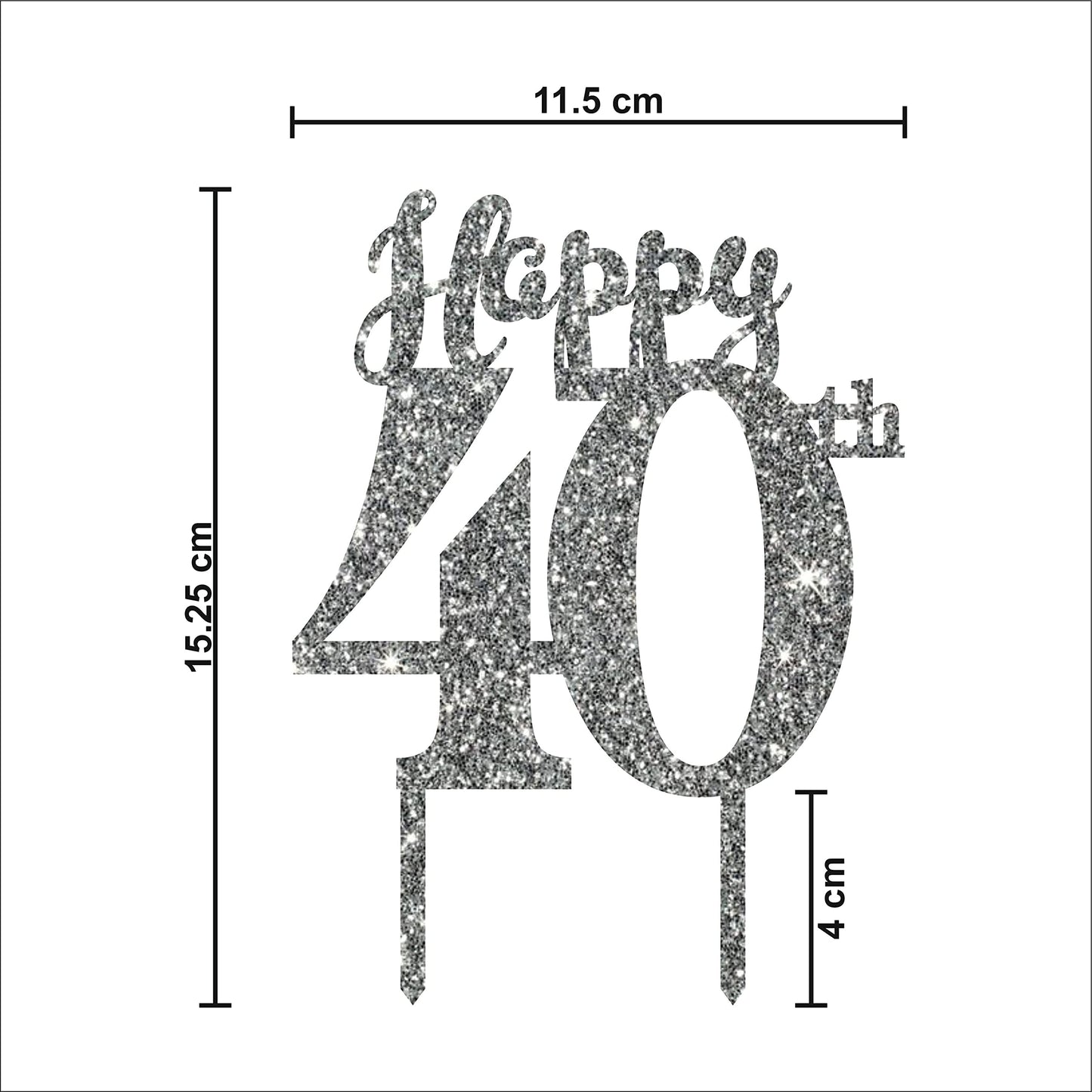 Acyrlic Silver Glitter Finish Couple Cake Topper for Decoration (40th Silver, 4.5X6.25 Inches)