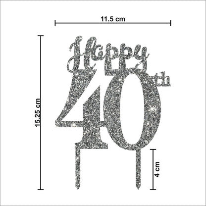 Acyrlic Silver Glitter Finish Couple Cake Topper for Decoration (40th Silver, 4.5X6.25 Inches)
