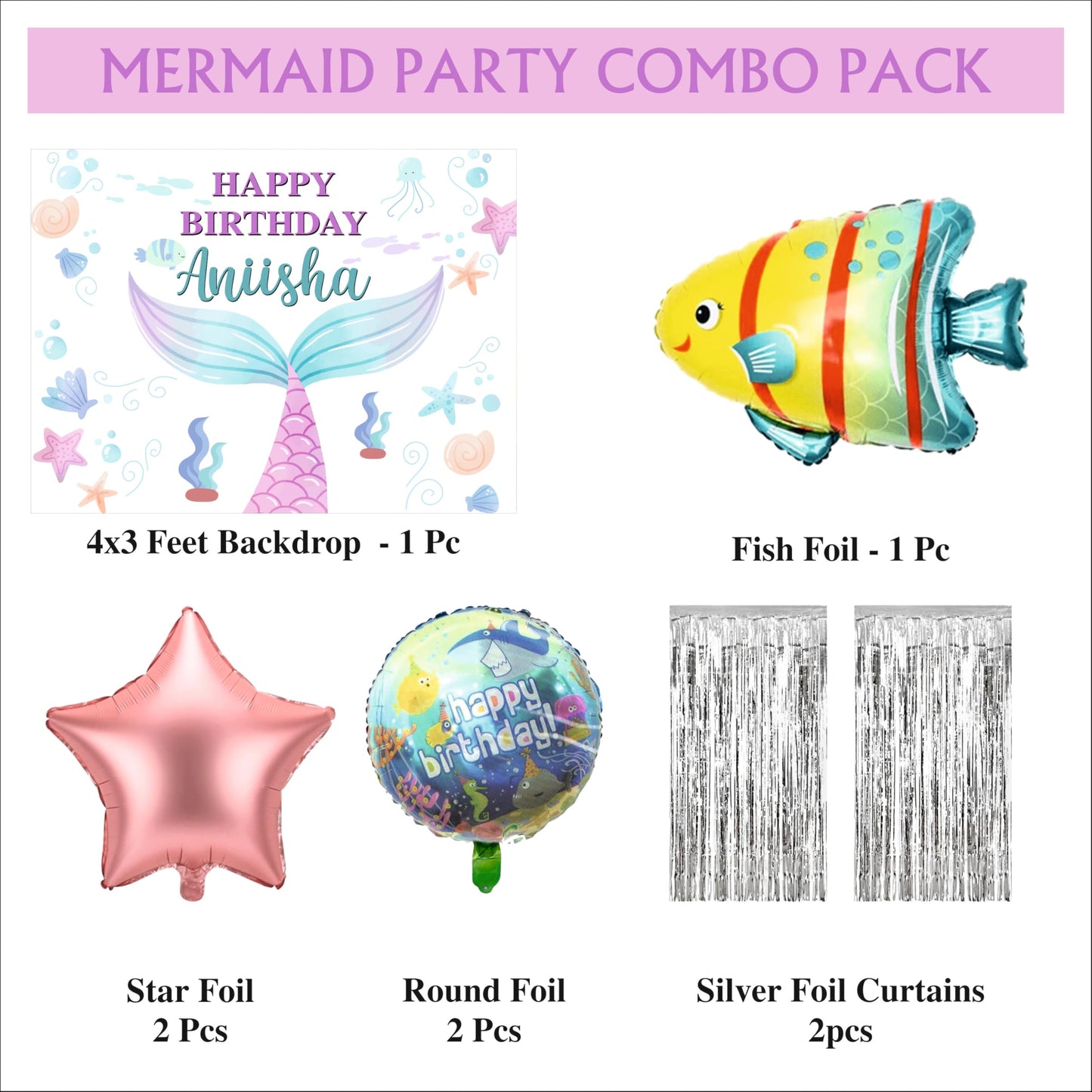 Mermaid Birthday Backdrop Theme for Kids (Pack of 8)