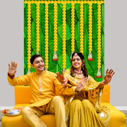 Banana Leaf With Yellow Flower Decorative Theme Backdrop for Events, Home & Photoshoots