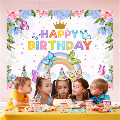 Flower & Butterfly Theme Birthday Backdrop for Kids