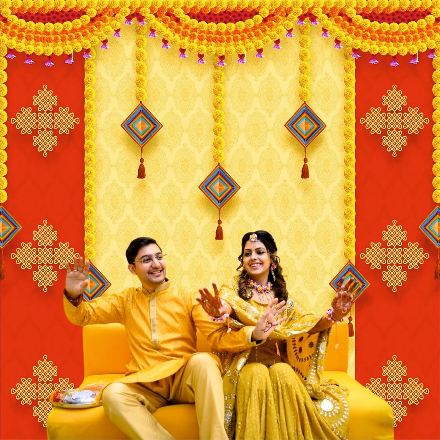 Red & Yellow Flowers Decorative Theme Backdrop for Events, Home & Photoshoots