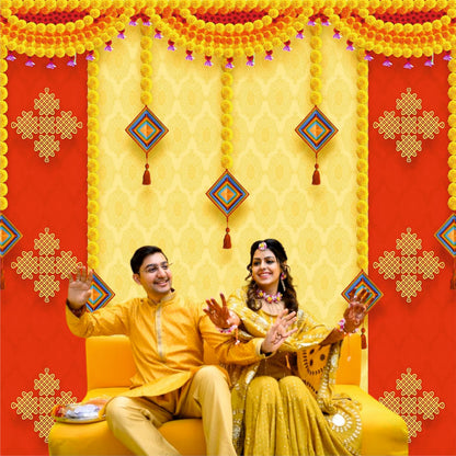 Red & Yellow Flowers Decorative Theme Backdrop for Events, Home & Photoshoots