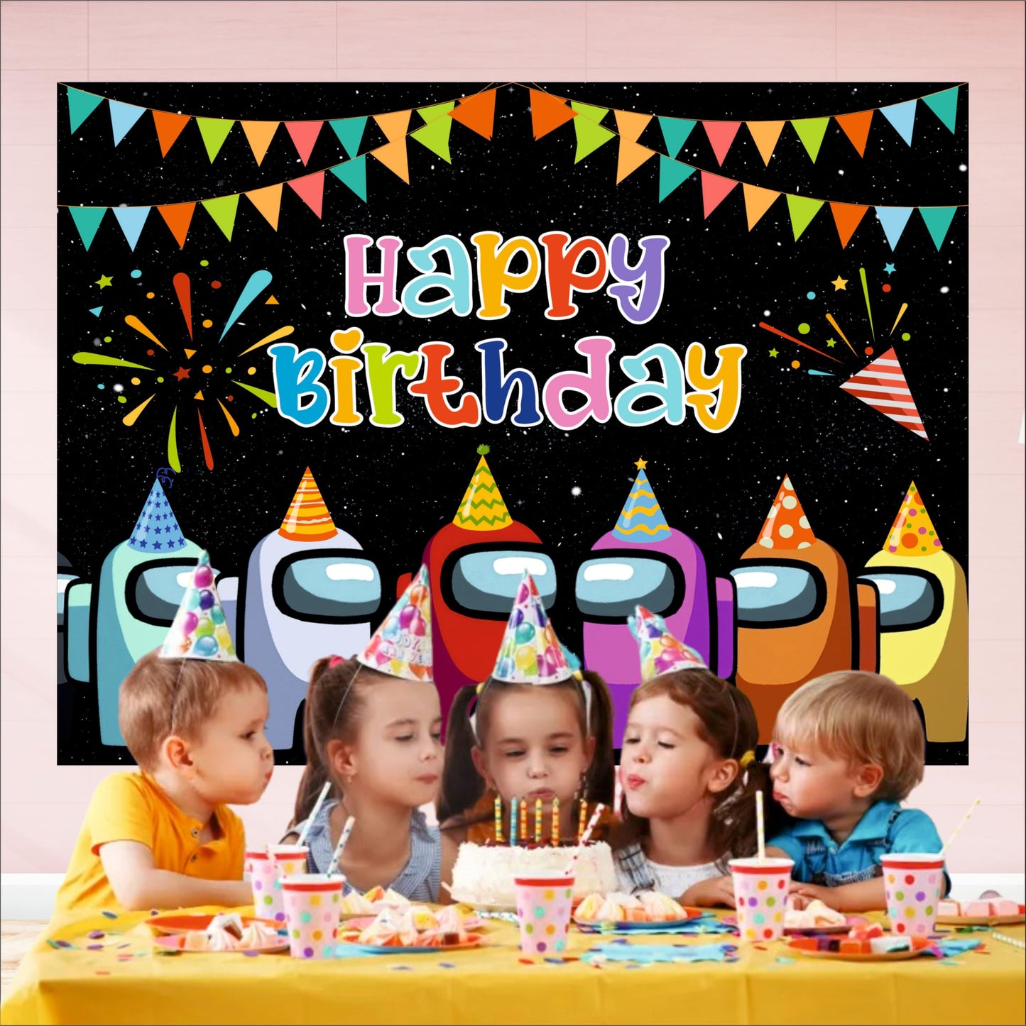 Among Game Theme Birthday Backdrop for Kids