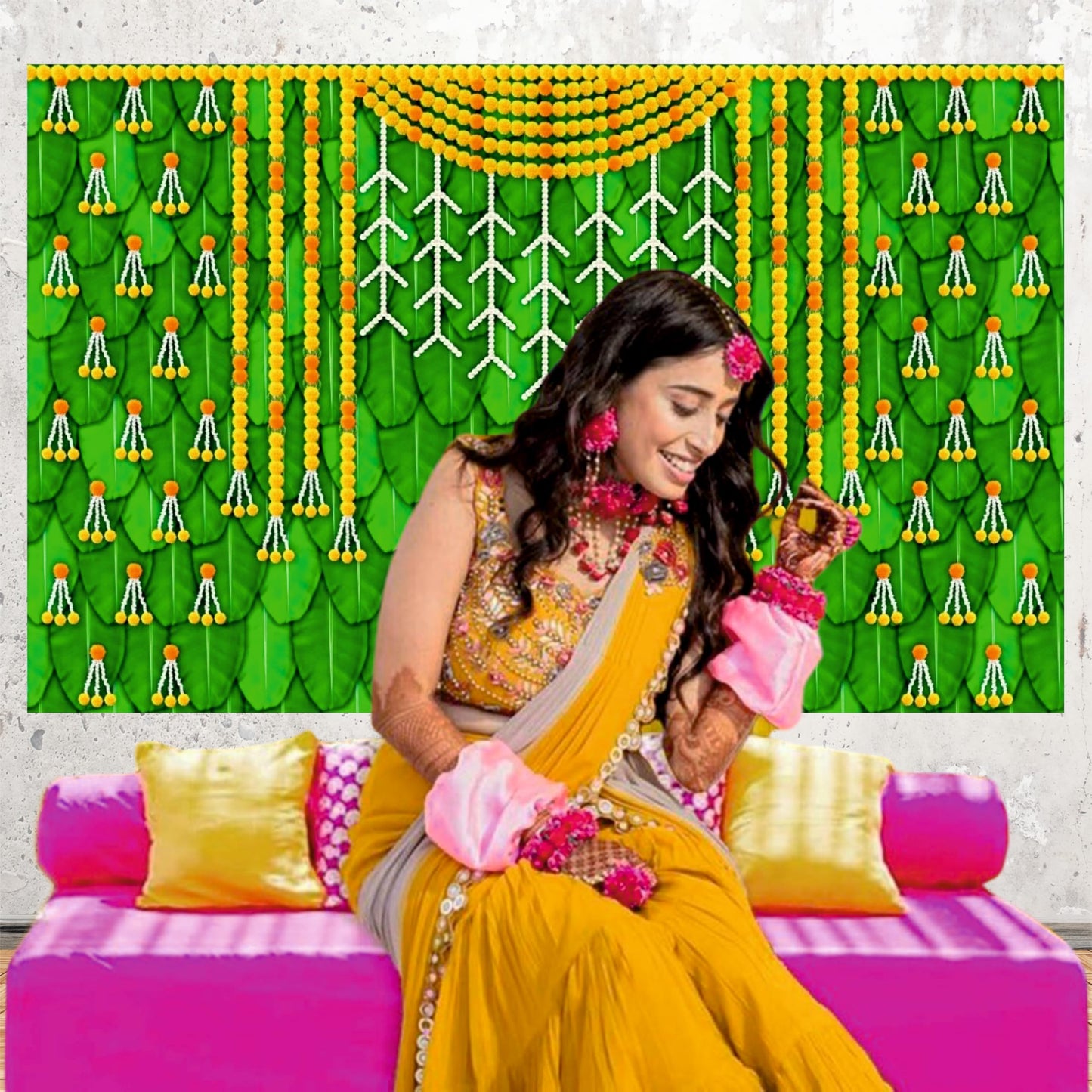 Marigold Yellow & Orange Flowers Decorative Theme Backdrop for Events, Home & Photoshoots