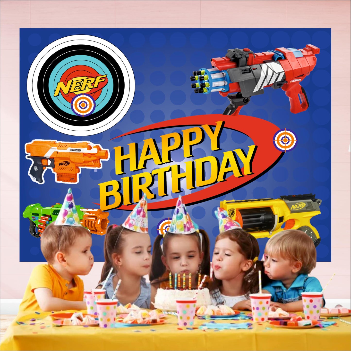 Nerf Theme Birthday Backdrop for Kids