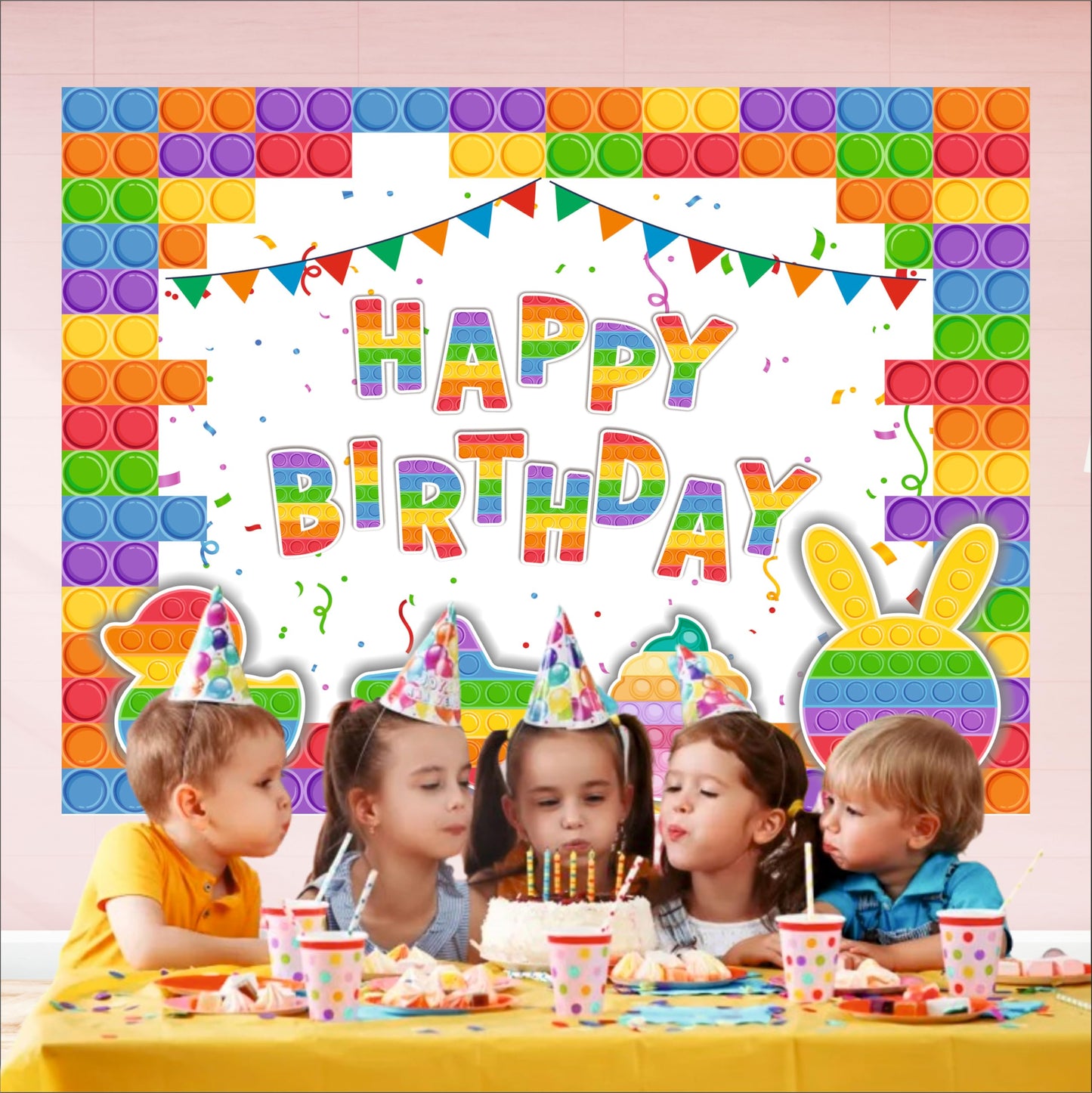 Pop It Theme Birthday Backdrop for Kids