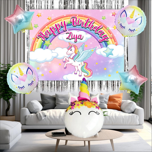 Unicorn Customized Birthday Backdrop Theme for Kids Pack (Pack of 8)