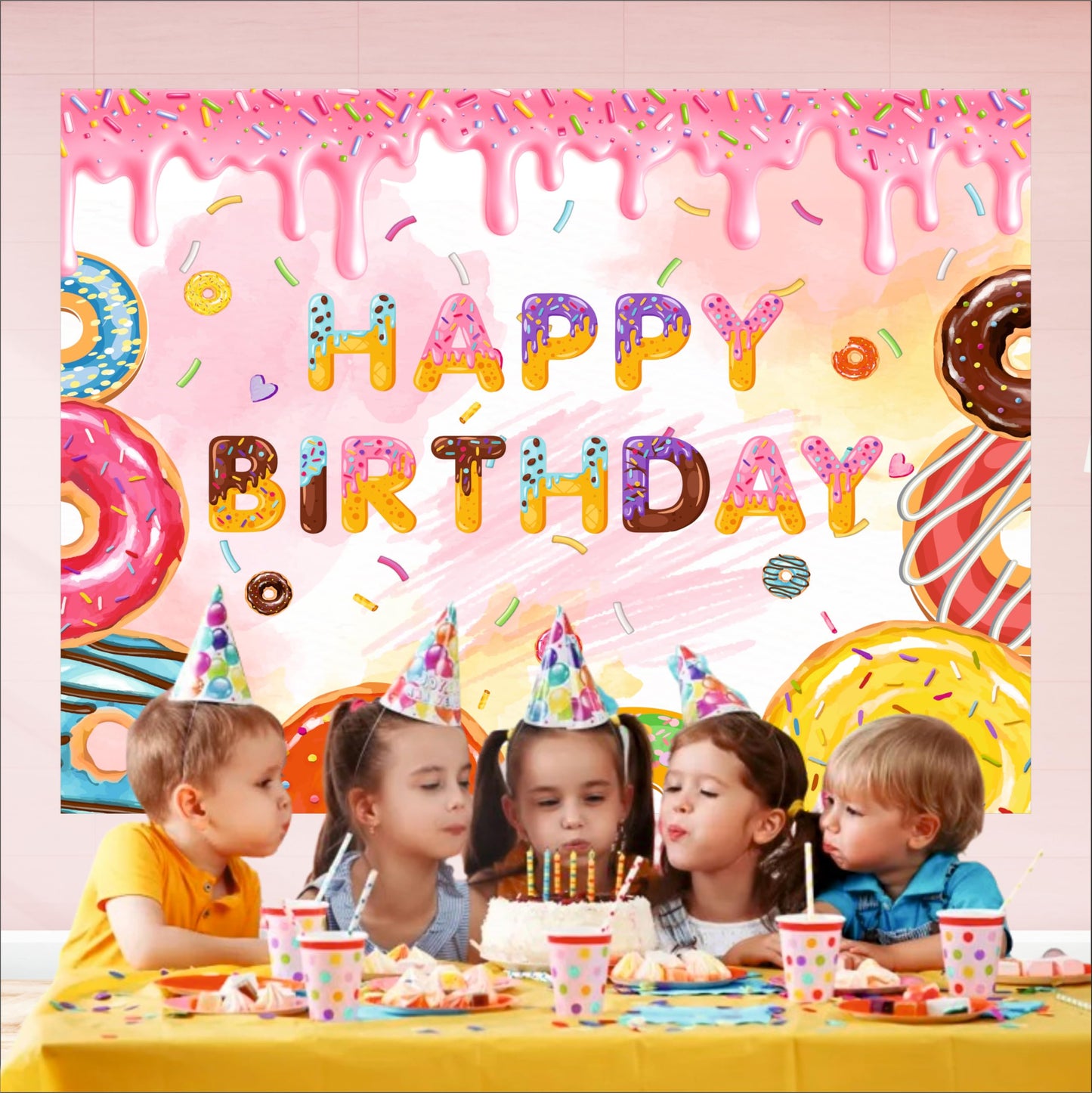 Donuts Theme Birthday Backdrop for Kids