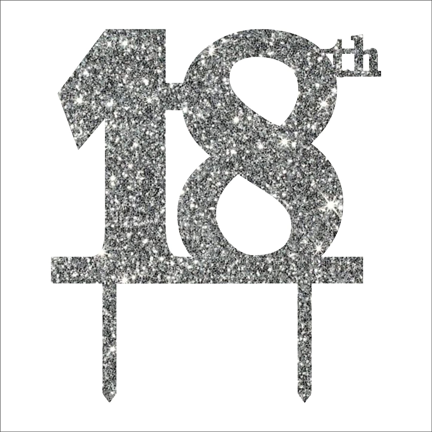 Acyrlic Silver Glitter Finish Couple Cake Topper for Decoration (18th Silver, 4.25X5 Inches)