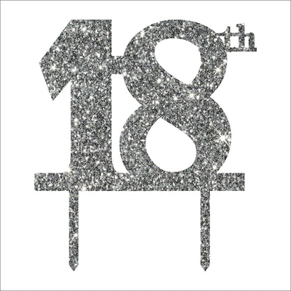 Acyrlic Silver Glitter Finish Couple Cake Topper for Decoration (18th Silver, 4.25X5 Inches)