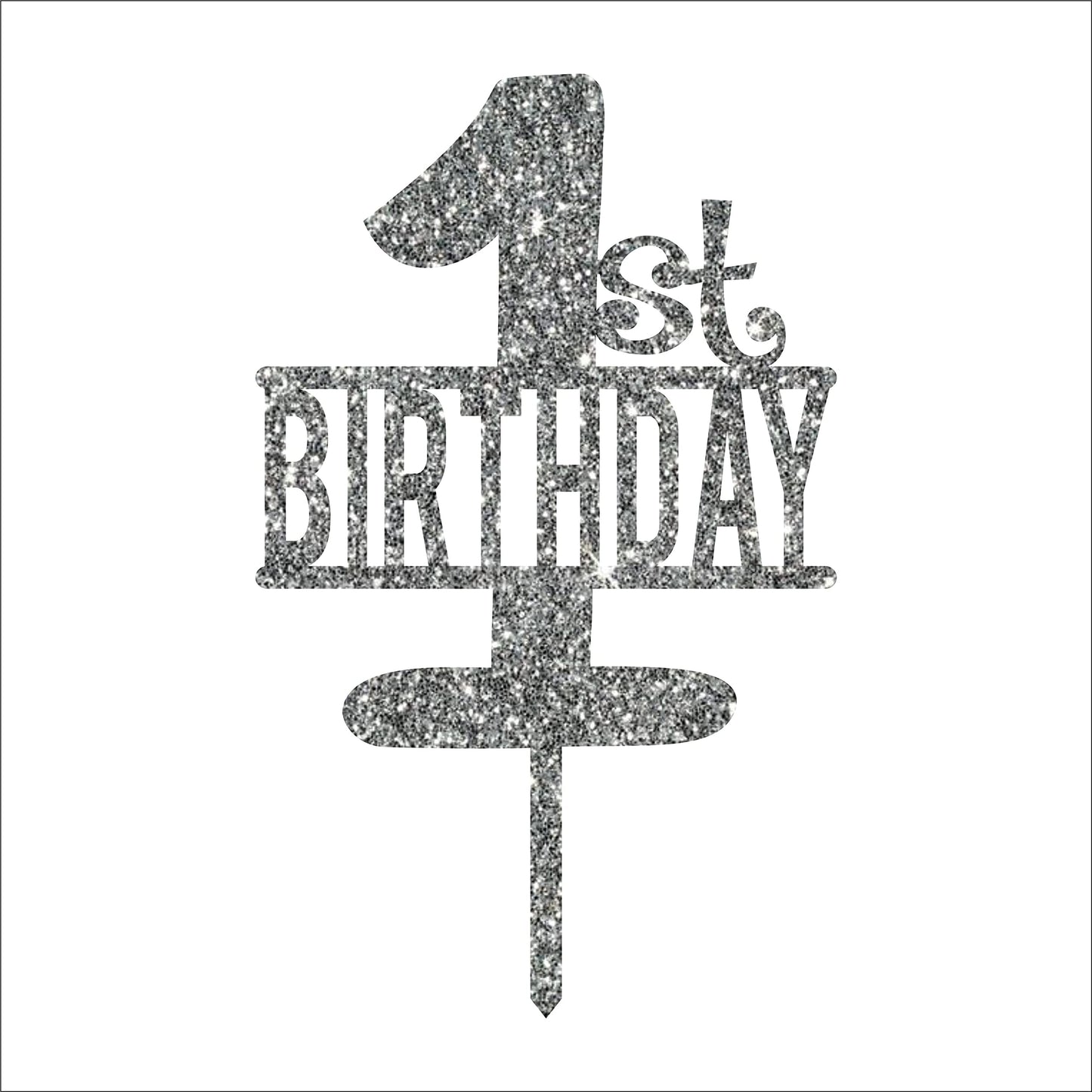 Acyrlic Silver Glitter Finish Couple Cake Topper for Decoration (1st birthday Silver, 6.5X4 Inches)