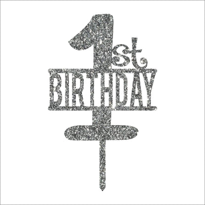 Acyrlic Silver Glitter Finish Couple Cake Topper for Decoration (1st birthday Silver, 6.5X4 Inches)