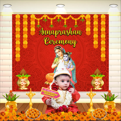 Red Annaprashan Decorative Theme Backdrop for Photoshoots