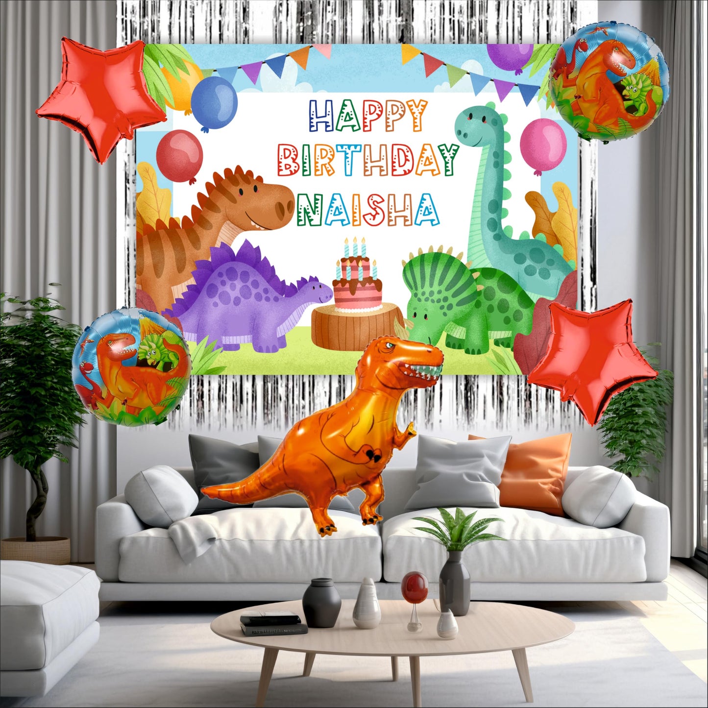 Dinosaur Birthday Backdrop Theme for Kids (Pack of 8)