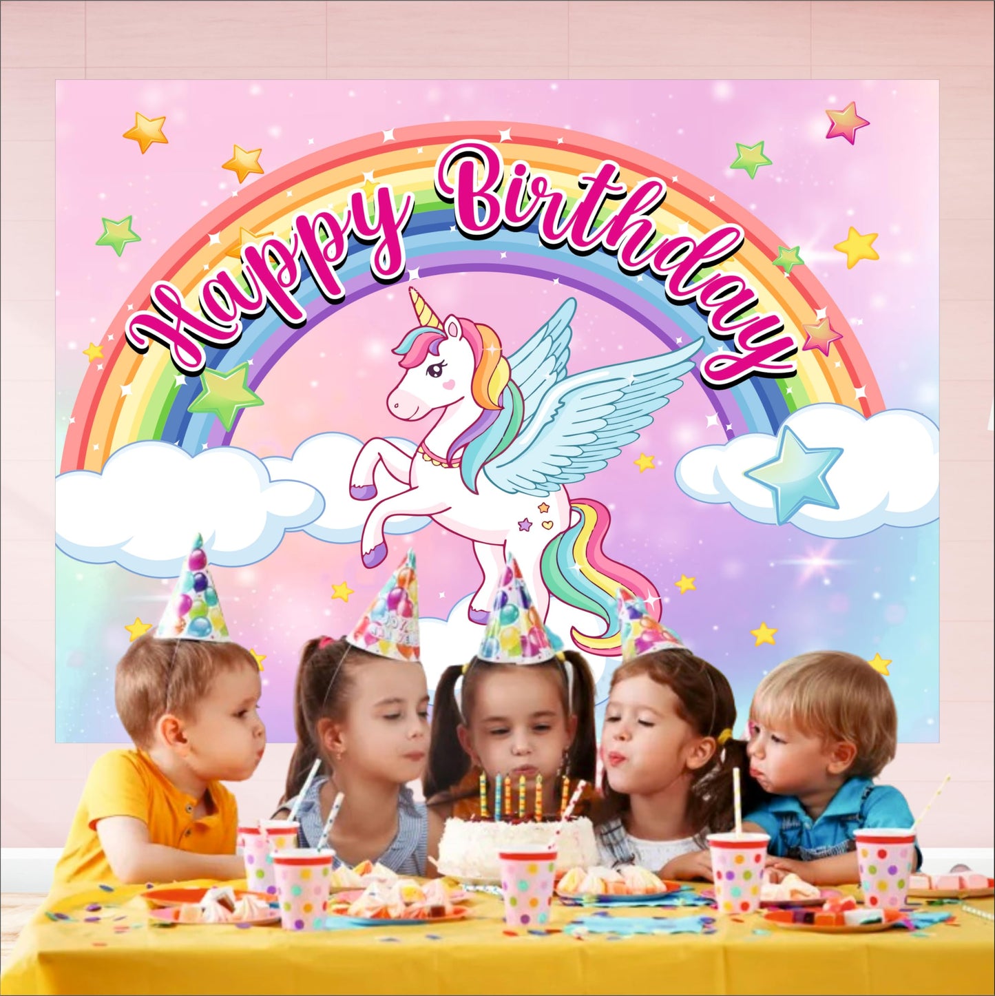 Unicorn Birthday Theme Backdrop for Kids