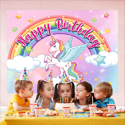 Unicorn Birthday Theme Backdrop for Kids