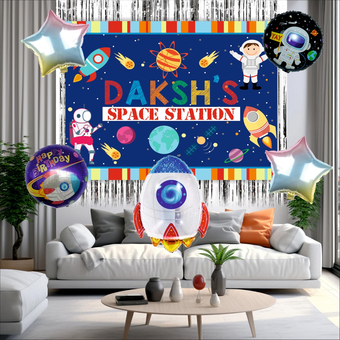 Space Customized Birthday Backdrop Theme for Kids (Pack of 8)