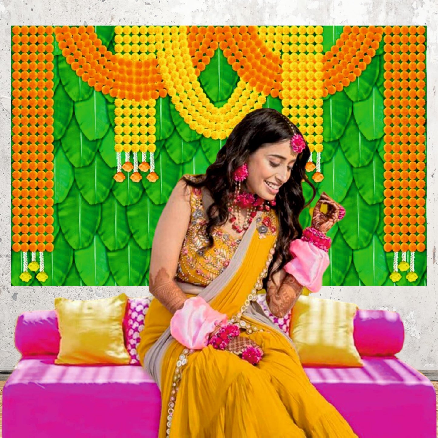 Yellow & Orange Flowers Decorative Theme Backdrop for Events, Home & Photoshoots