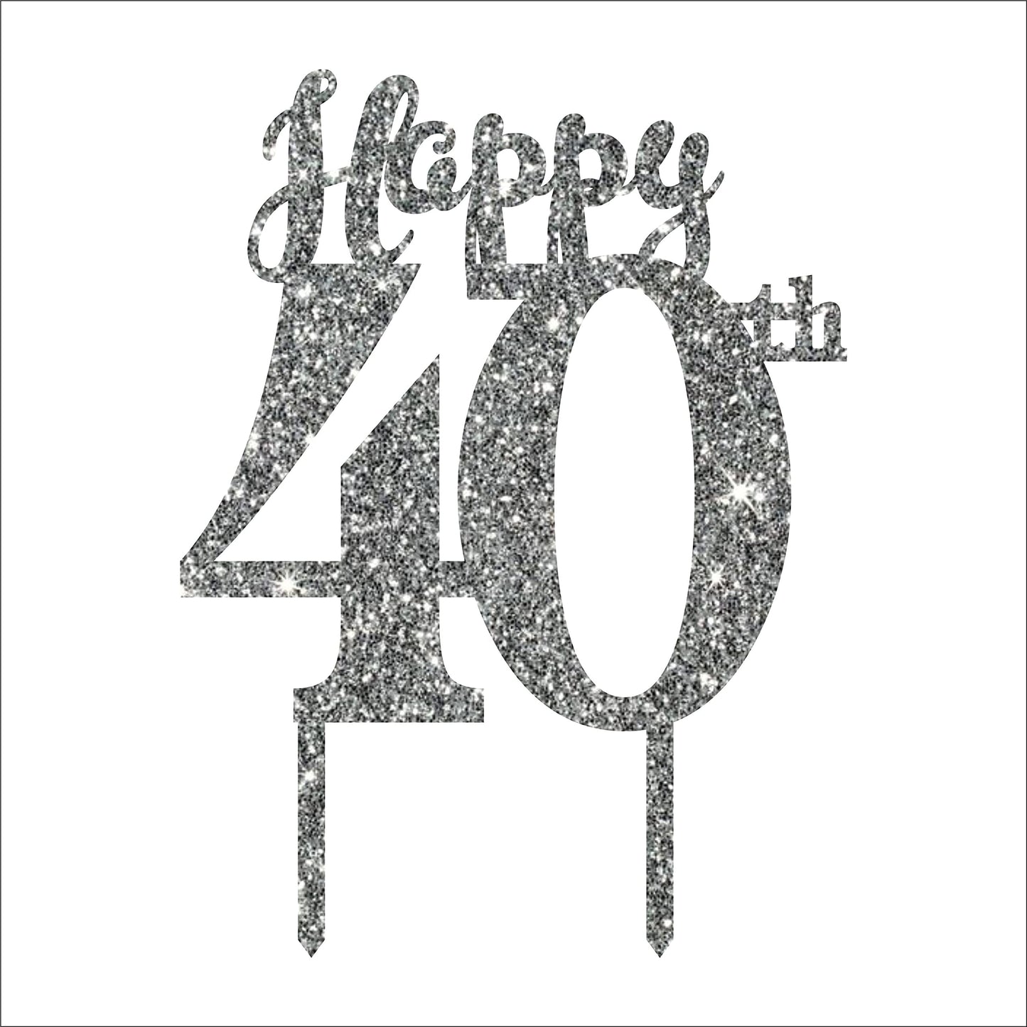 Acyrlic Silver Glitter Finish Couple Cake Topper for Decoration (40th Silver, 4.5X6.25 Inches)