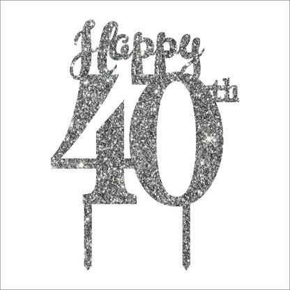 Acyrlic Silver Glitter Finish Couple Cake Topper for Decoration (40th Silver, 4.5X6.25 Inches)