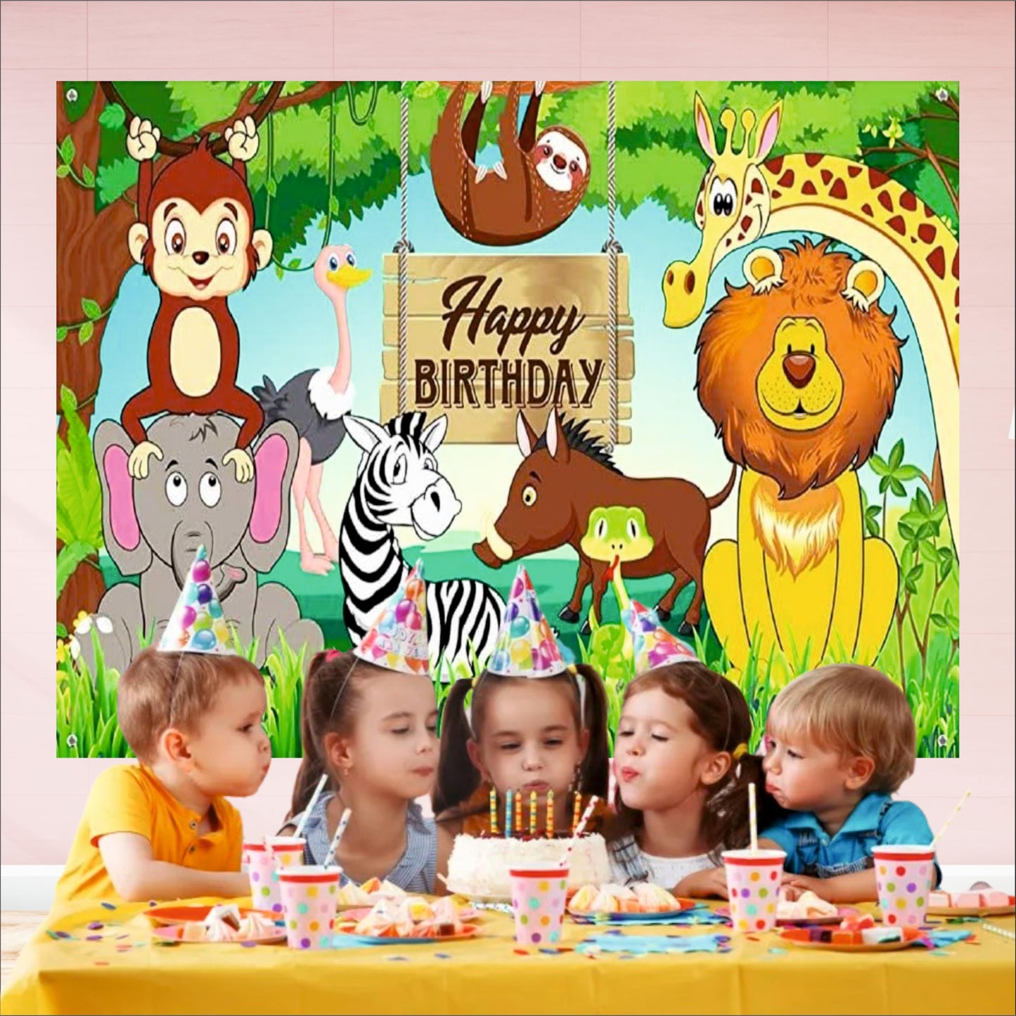 Jungle Theme Birthday Backdrop for Kids