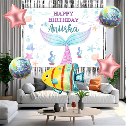 Mermaid Birthday Backdrop Theme for Kids (Pack of 8)