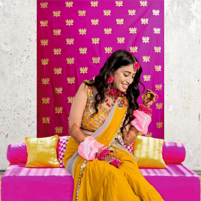 Pink Backdrop With Golden Lotus Theme for Events, Home & Photoshoots