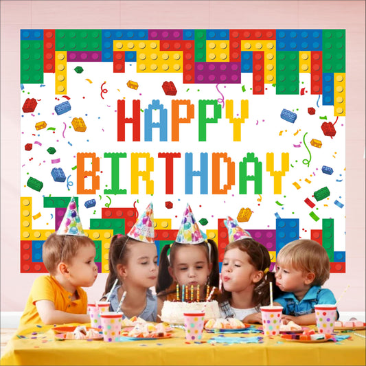 Building Blocks Theme Birthday Backdrop for Kids