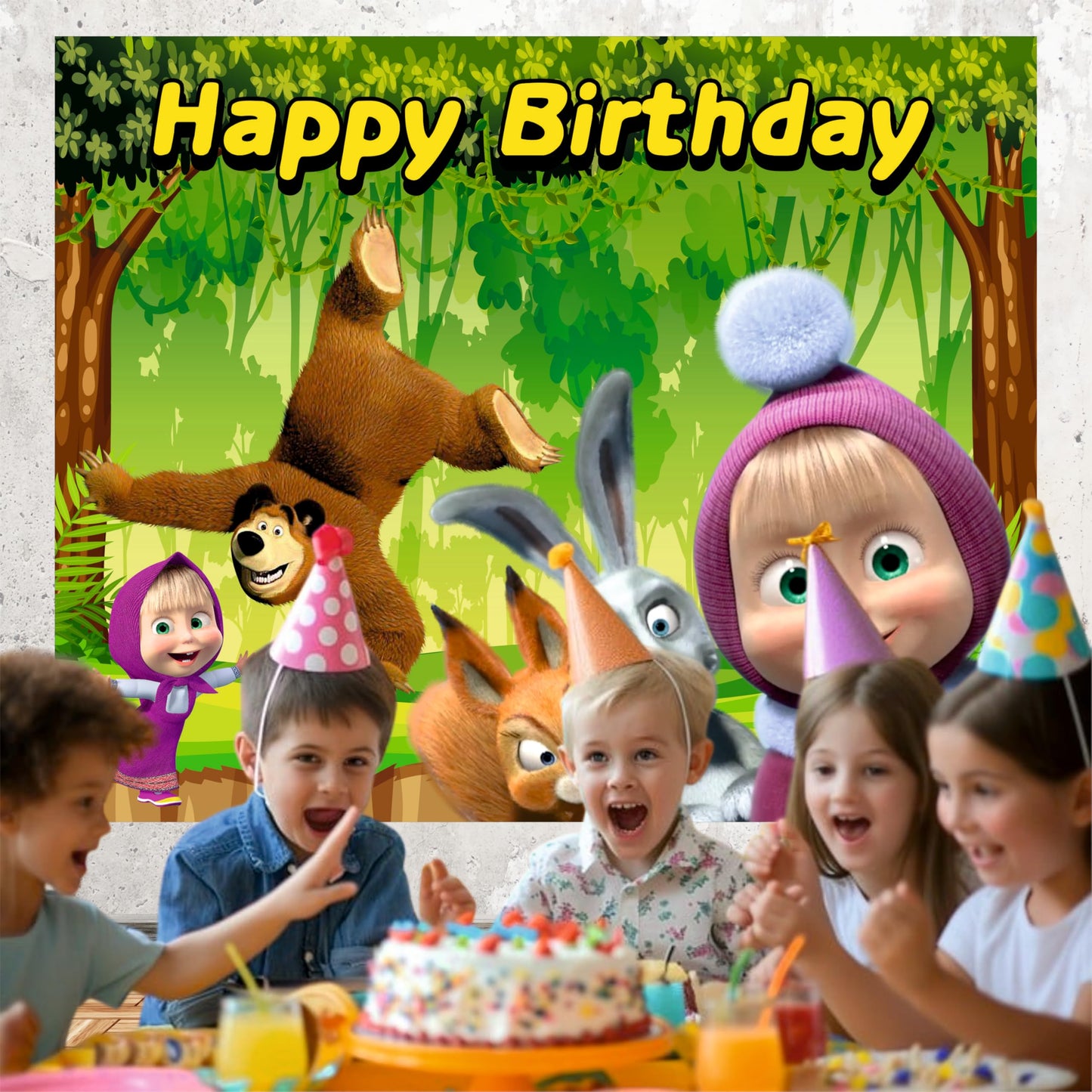 Masha Birthday Theme Birthday Backdrop for Kids