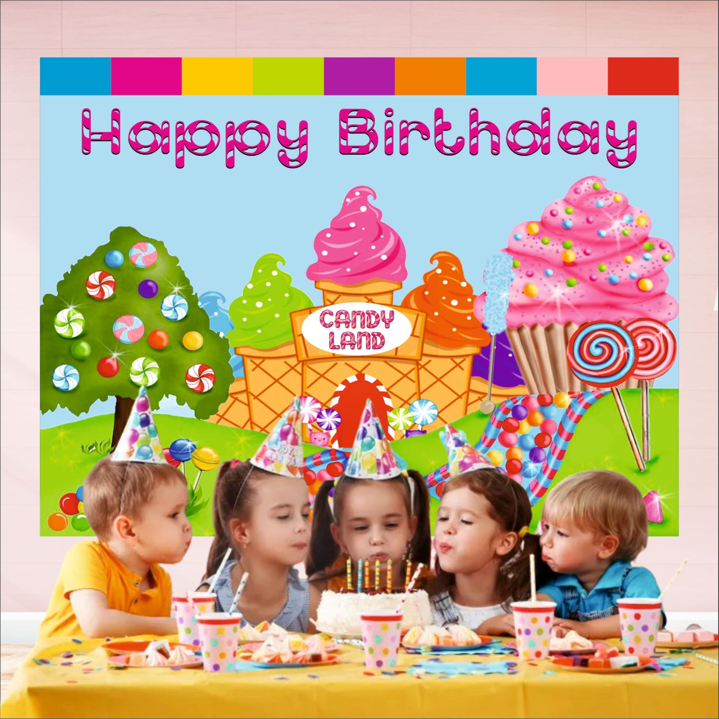 Candy Land Theme Birthday Backdrop for Kids
