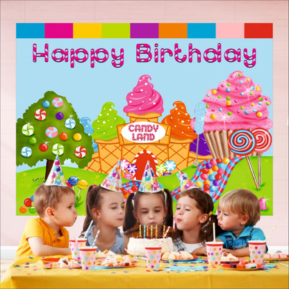 Candy Land Theme Birthday Backdrop for Kids