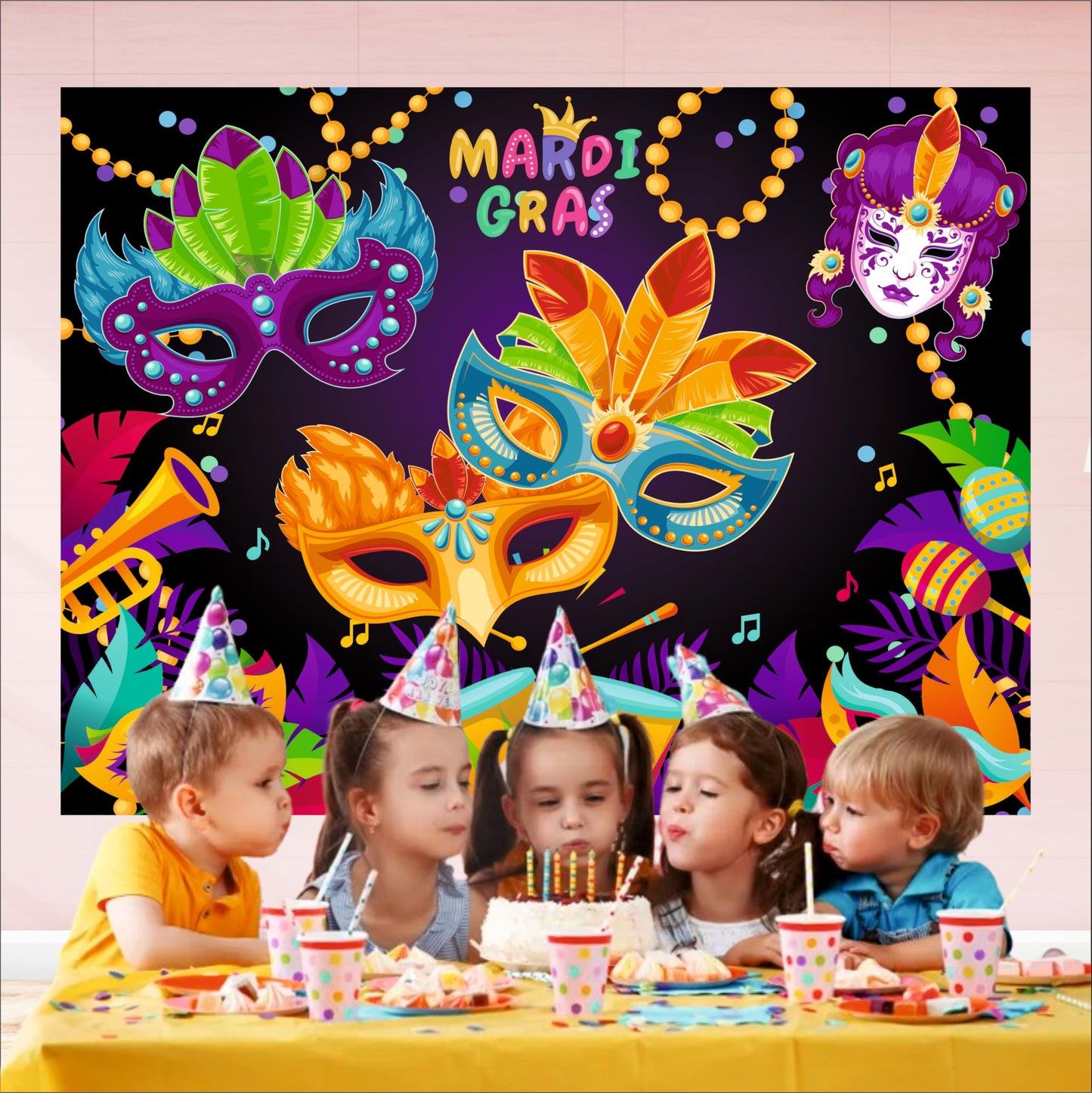 Masquerade Theme Birthday Backdrop for Kids
