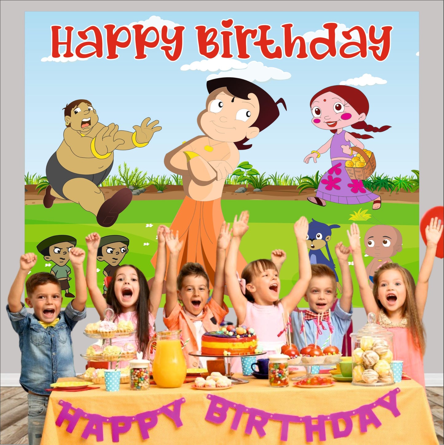 Chhota Bheem Birthday Theme Backdrop for Kids