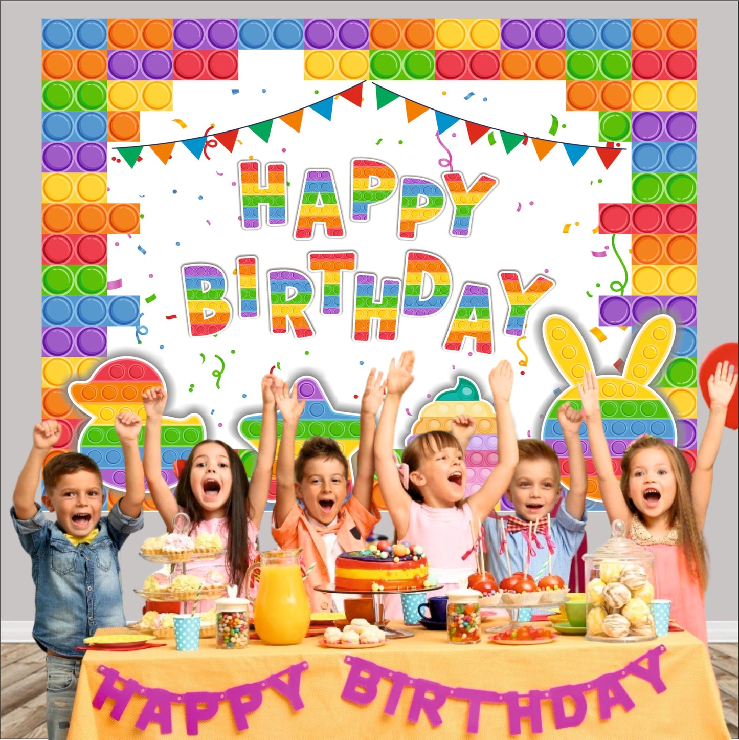 Pop It Theme Birthday Backdrop for Kids