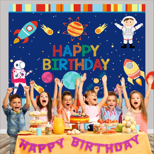 Space Birthday Theme Backdrop for Kids