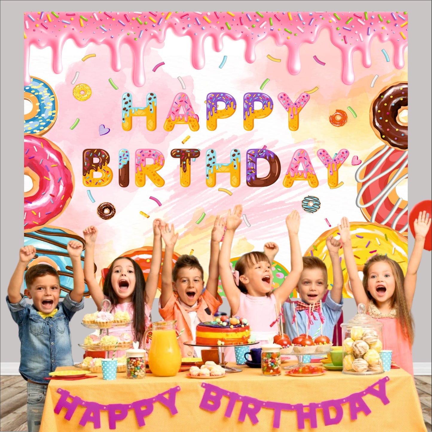 Donuts Theme Birthday Backdrop for Kids