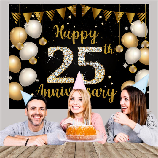 Happy 25th Anniversary Backdrop for Photo Booth & Stage Decor