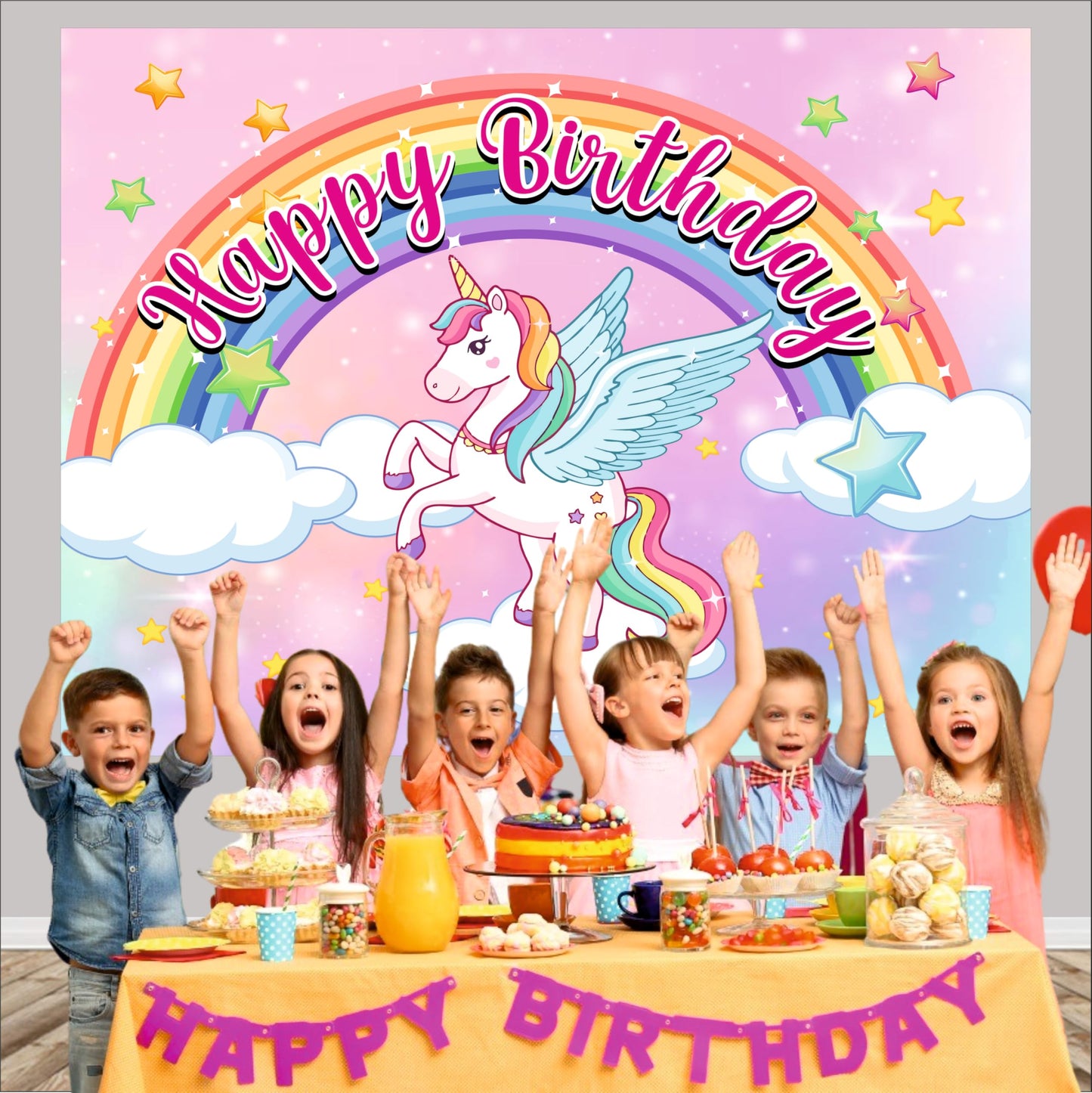 Unicorn Birthday Theme Backdrop for Kids